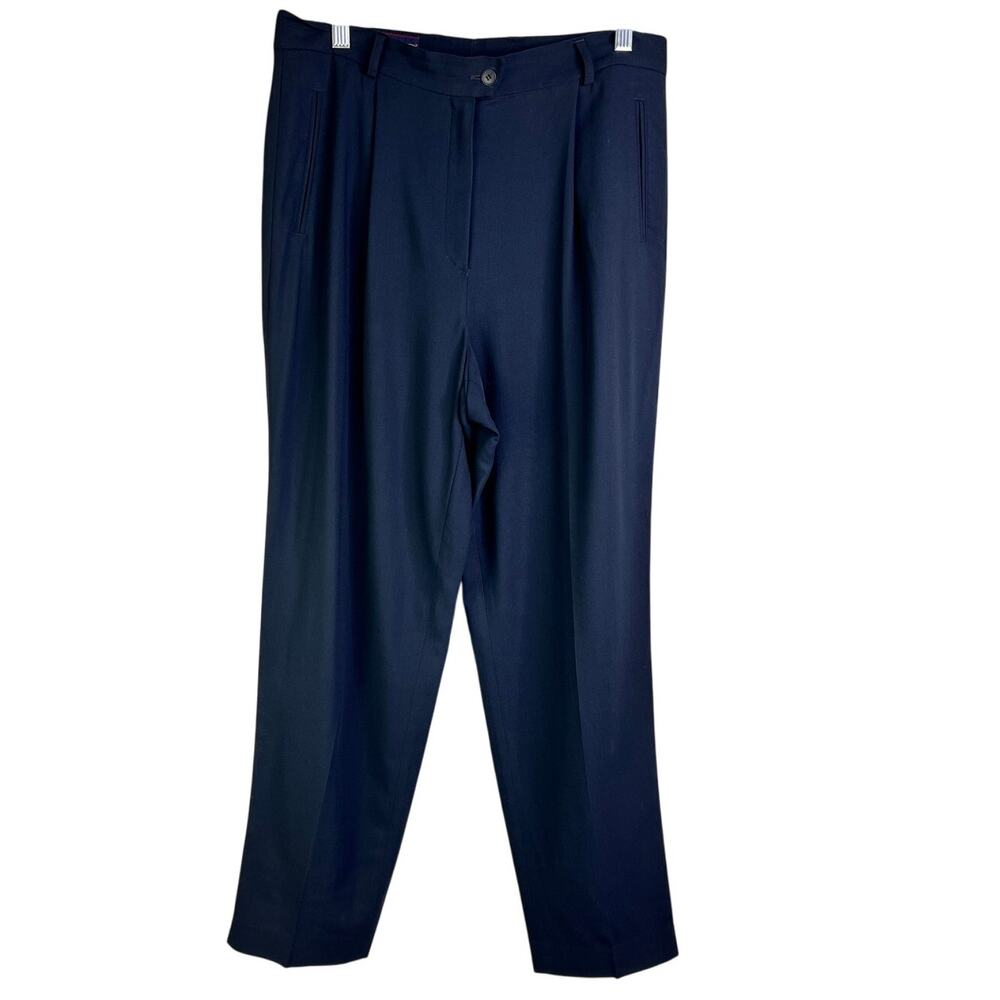 Mondi Fashion Pants Womens‎ Navy Blue Pleated High Rise Classic Office Trouser